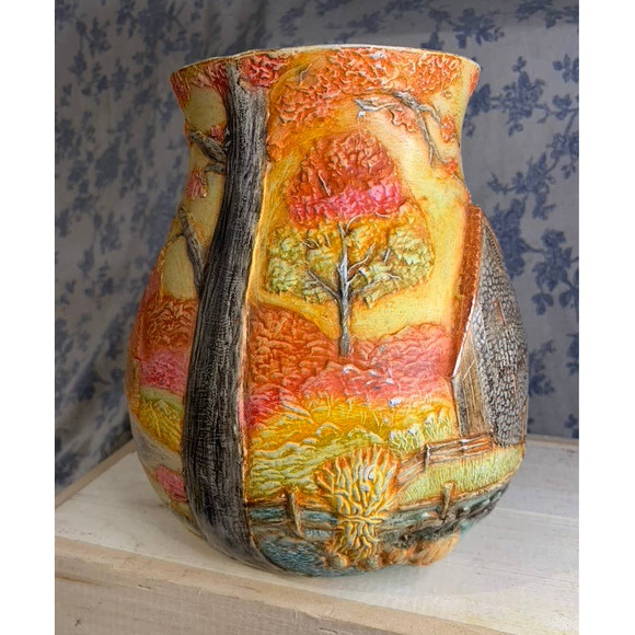 Beautifully Painted Orange Yellow Pink Vase with Cutouts - Picture 4 of 10